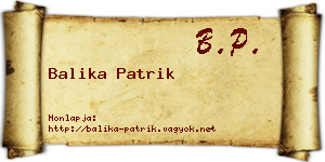 Balika Patrik névjegykártya
